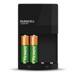 Black recharging unit holding 2 batteries